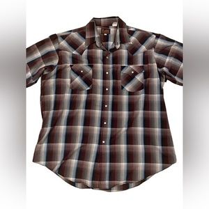 Plains Western Wear Tall Man Plaid Long Sleeve Pearl Snap Mens Size XL‎
